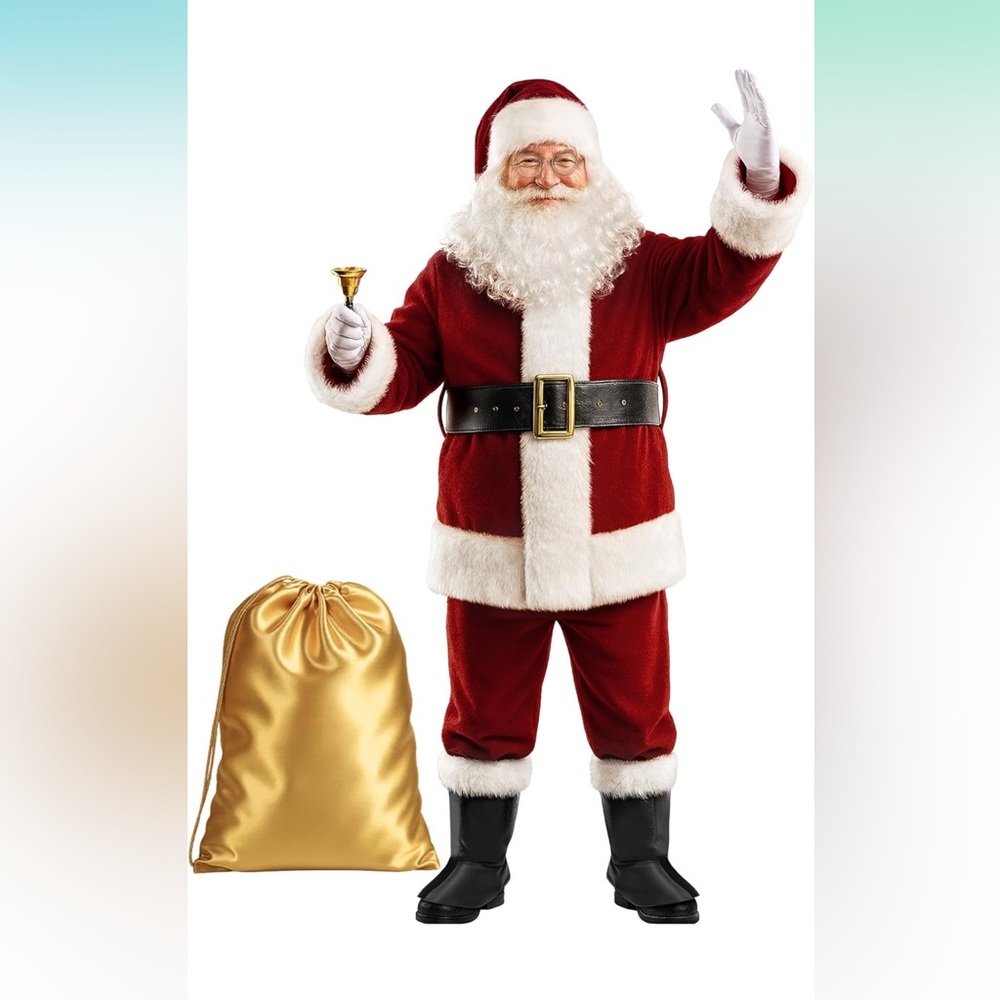 Christmas Santa Claus Costume for Men Adult 11 Pcs Deluxe Velvet Suit size large